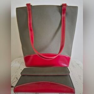 Vintage Kate Spade Purse & Matching Wallet Army Green and Red